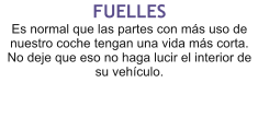 FUELLES Es normal que las partes con más uso de nuestro coche tengan una vida más corta. No deje que eso no haga lucir el interior de su vehículo.